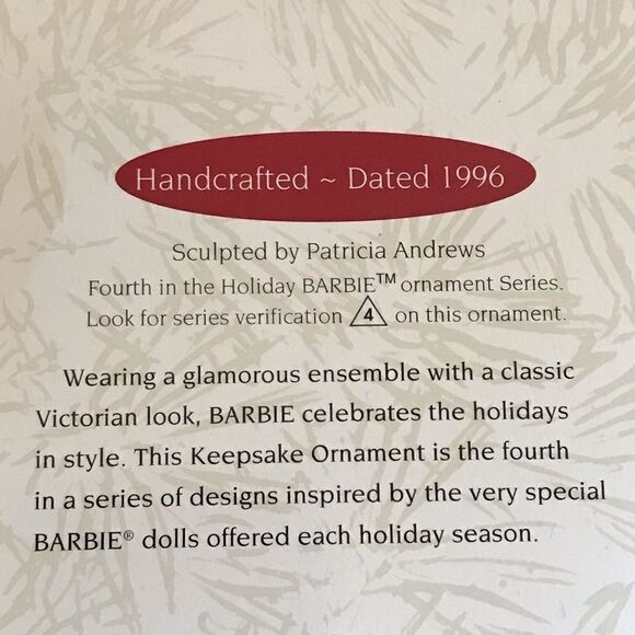 Vintage Hallmark Keepsake ornament collector Barbie vintage 1996 - Picture 2 of 4
